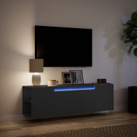 Produktbild för Väggmonterad tv-bänk LEDs svart 135x31x39,5 cm
