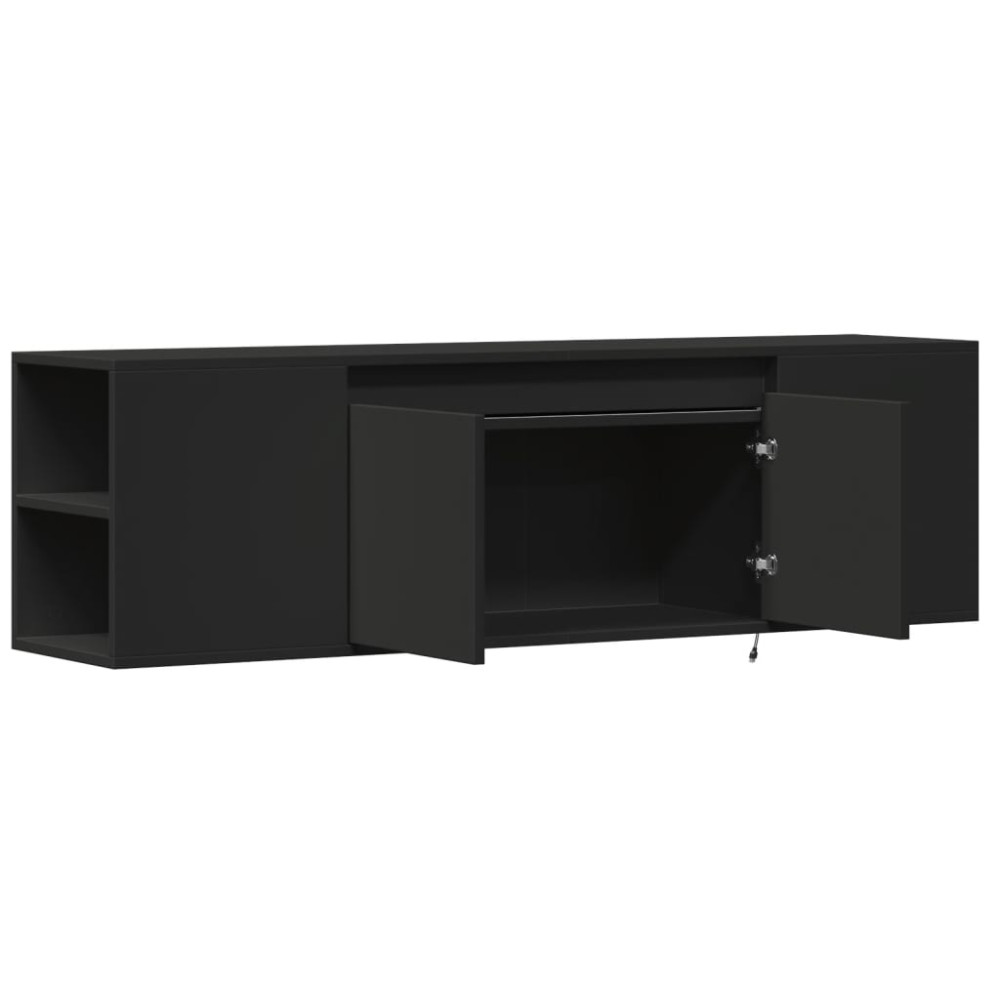 Produktbild för Väggmonterad tv-bänk LEDs svart 135x31x39,5 cm