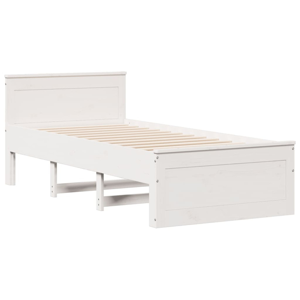 Produktbild för Sängram utan madrass med huvudgavel vit 90x200 cm massiv furu