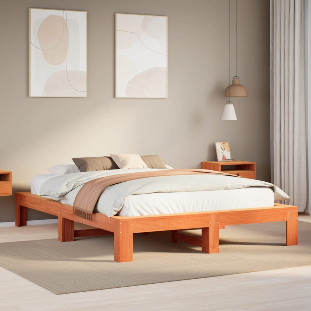 Produktbild för Sängram utan madrass vaxbrun 150x200 cm massiv furu
