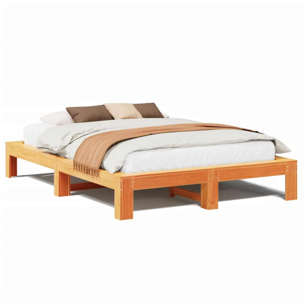 Produktbild för Sängram utan madrass vaxbrun 150x200 cm massiv furu