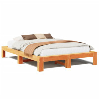 Produktbild för Sängram utan madrass vaxbrun 150x200 cm massiv furu