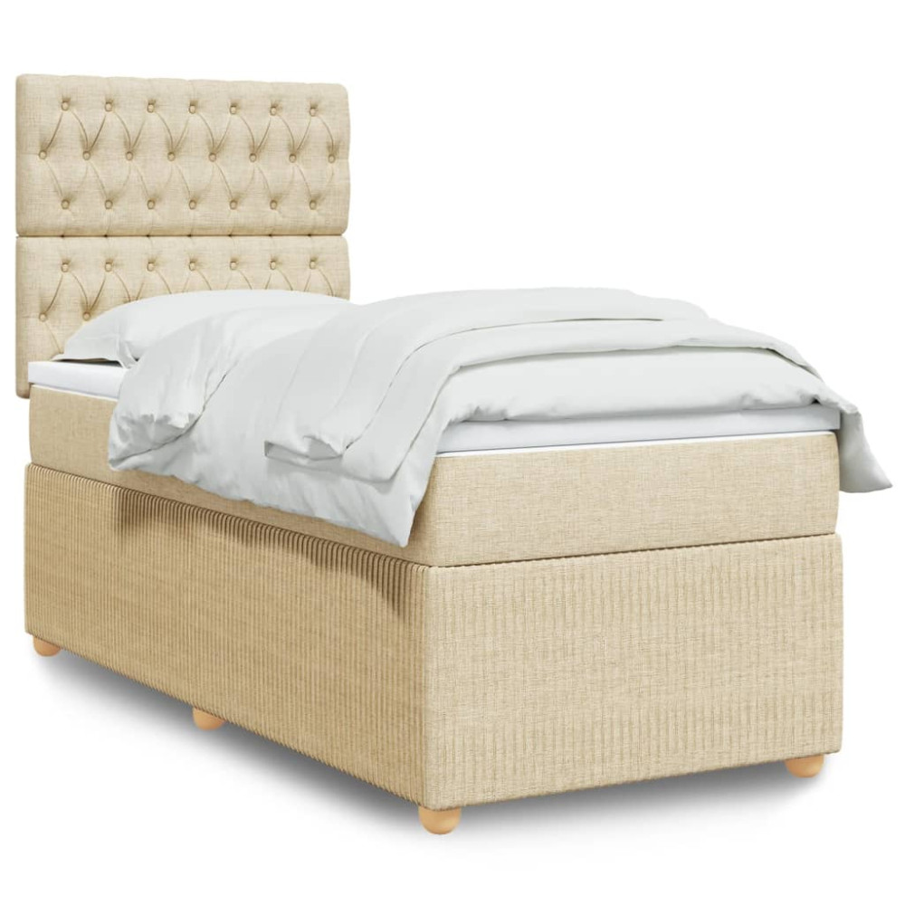 Produktbild för Ramsäng med madrass gräddvit 90x190 cm tyg