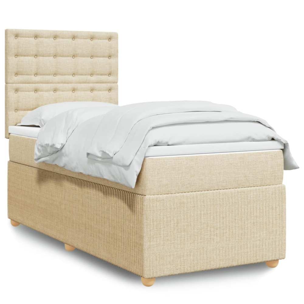 Produktbild för Ramsäng med madrass gräddvit 90x190 cm tyg