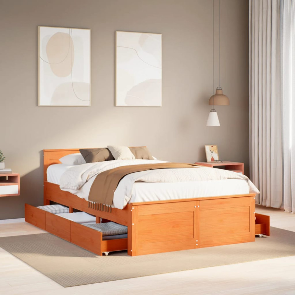 Produktbild för Sängram utan madrass med huvudgavel brun 120x200 cm massiv furu