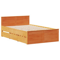 Produktbild för Sängram utan madrass med huvudgavel brun 120x200 cm massiv furu