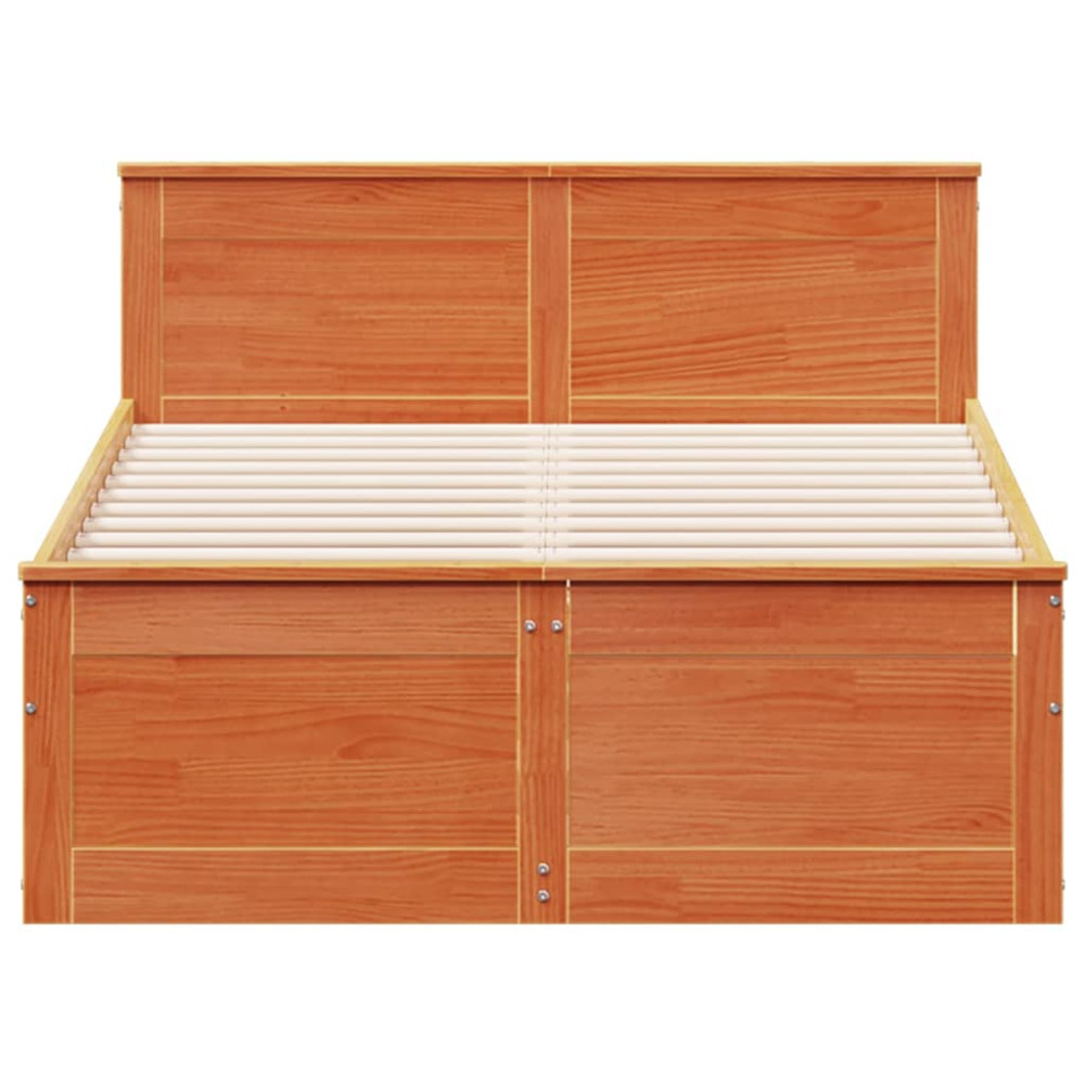 Produktbild för Sängram utan madrass med huvudgavel brun 120x200 cm massiv furu