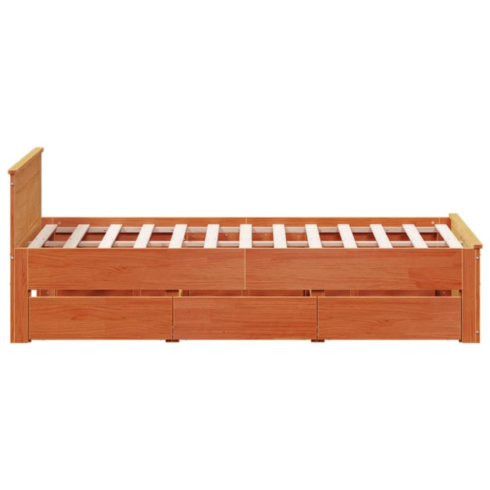 Produktbild för Sängram utan madrass med huvudgavel brun 120x200 cm massiv furu
