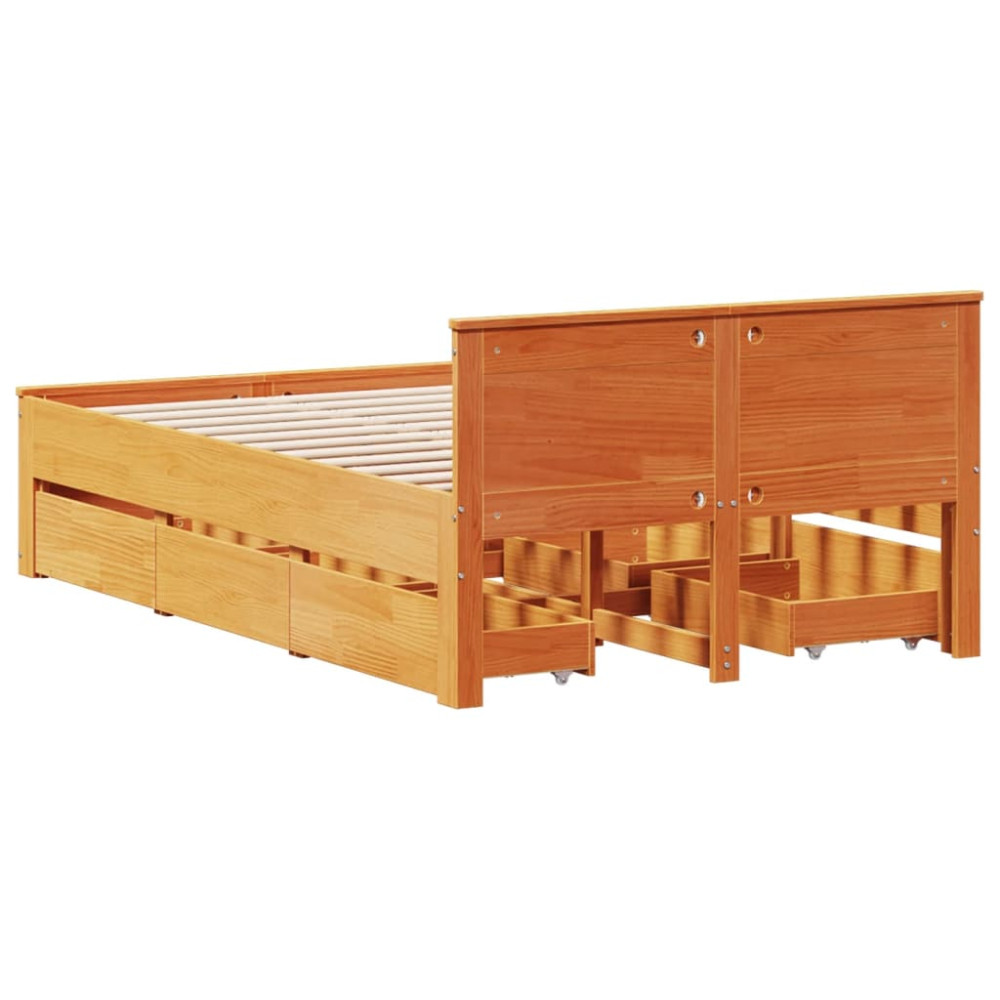 Produktbild för Sängram utan madrass med huvudgavel brun 120x200 cm massiv furu
