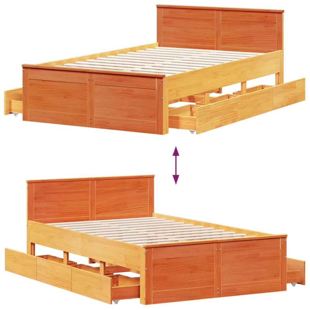 Produktbild för Sängram utan madrass med huvudgavel brun 120x200 cm massiv furu