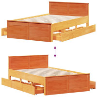 Produktbild för Sängram utan madrass med huvudgavel brun 120x200 cm massiv furu