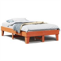 Produktbild för Sängram utan madrass vaxbrun 135x190 cm massiv furu