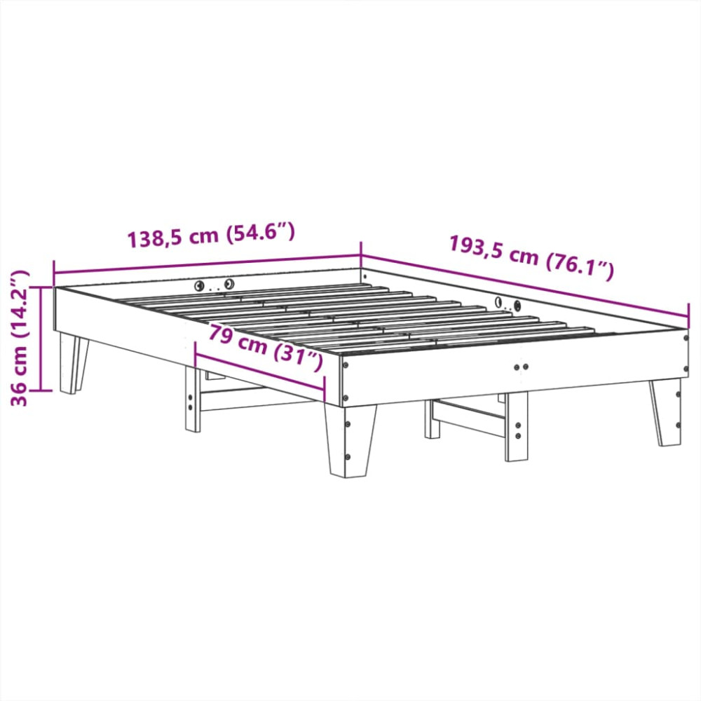 Produktbild för Sängram utan madrass vaxbrun 135x190 cm massiv furu
