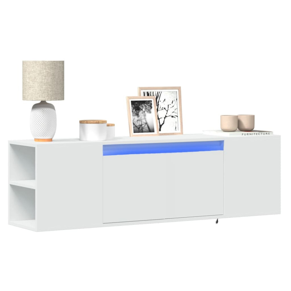 Produktbild för Väggmonterad tv-bänk LEDs vit 135x31x39,5 cm