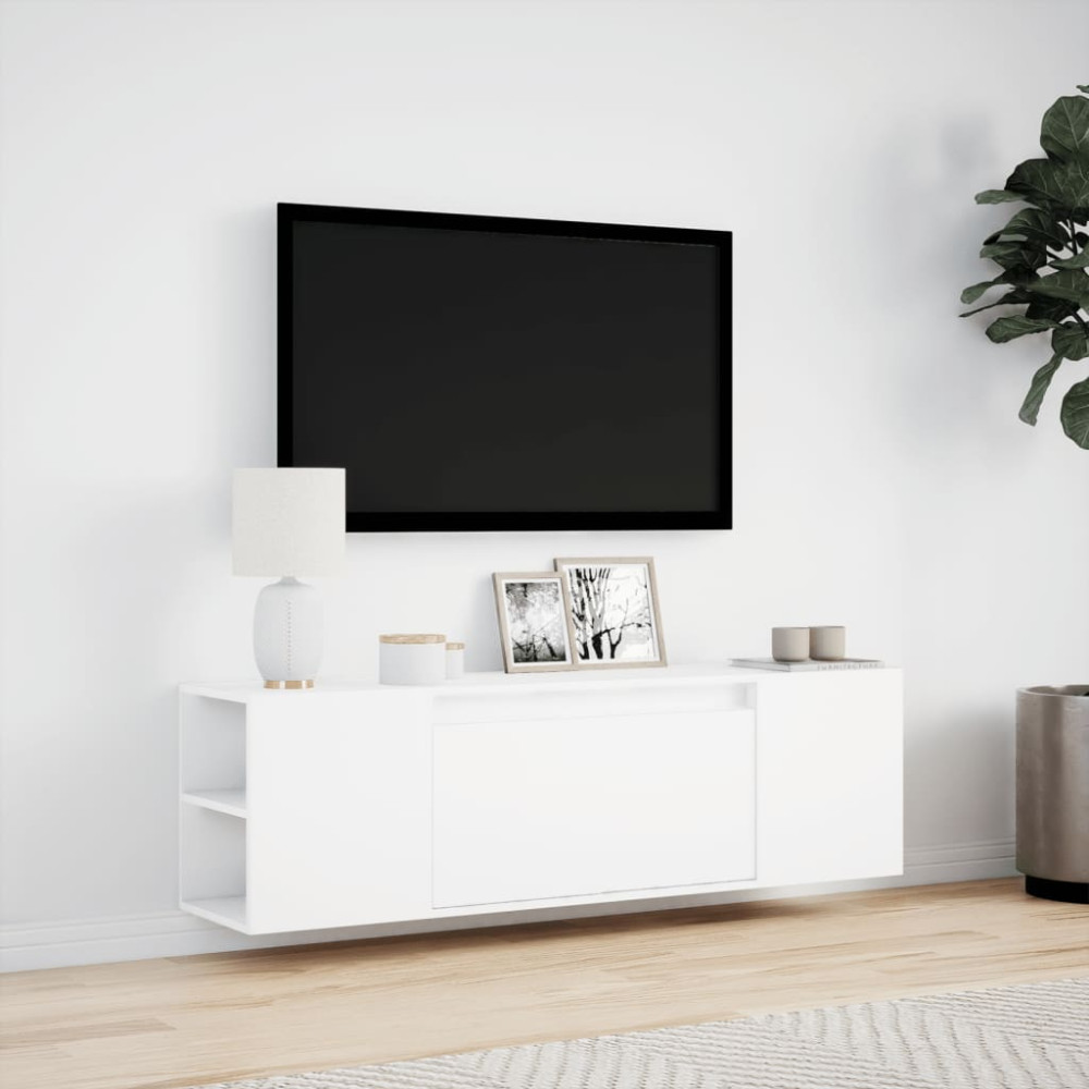 Produktbild för Väggmonterad tv-bänk LEDs vit 135x31x39,5 cm