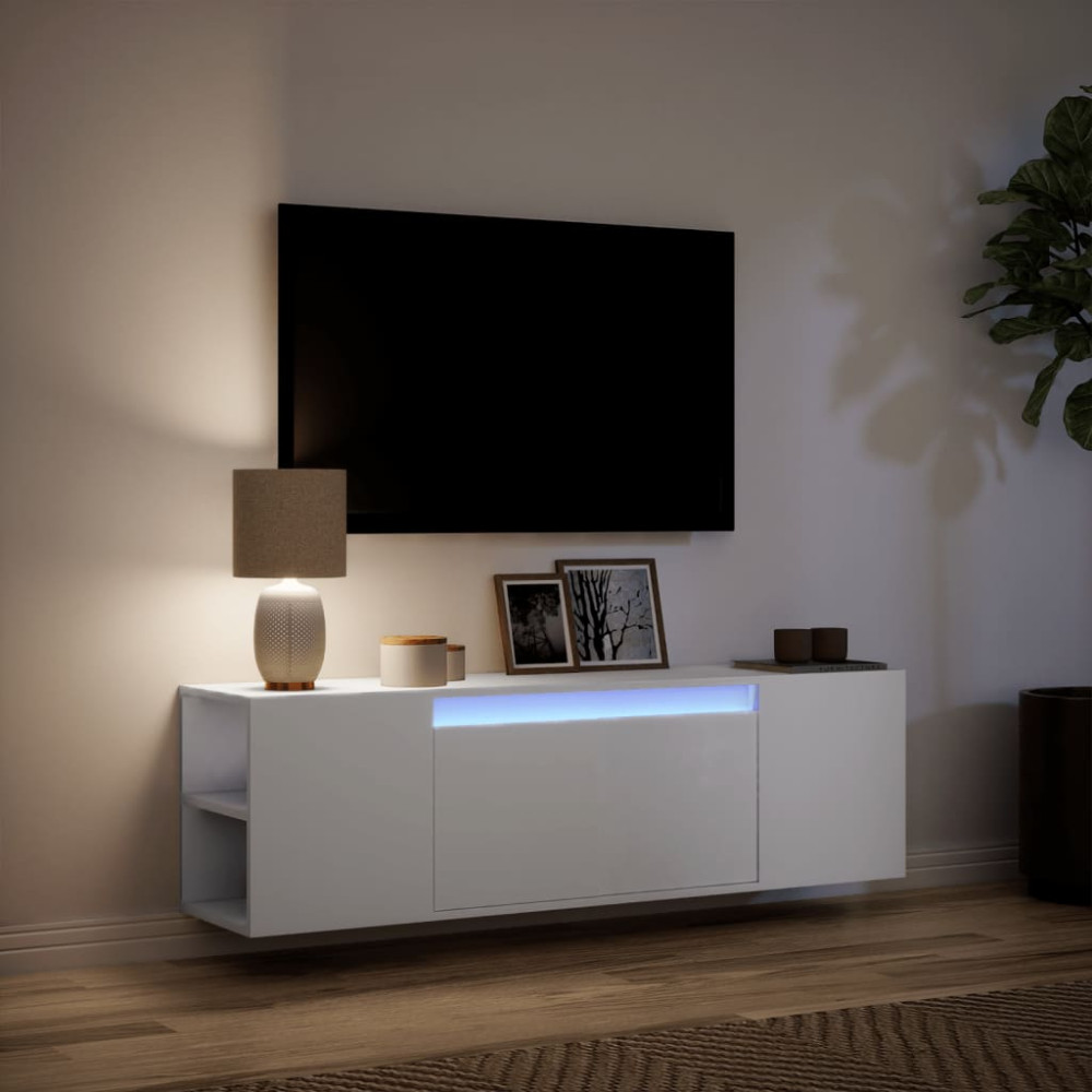 Produktbild för Väggmonterad tv-bänk LEDs vit 135x31x39,5 cm