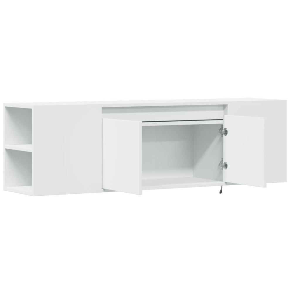 Produktbild för Väggmonterad tv-bänk LEDs vit 135x31x39,5 cm
