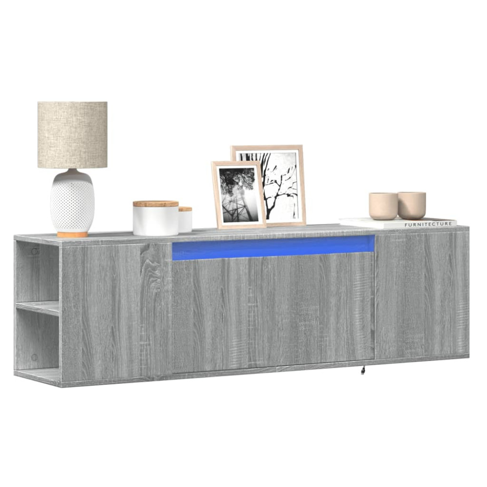 Produktbild för Väggmonterad tv-bänk LED grå sonoma 135x31x39,5 cm