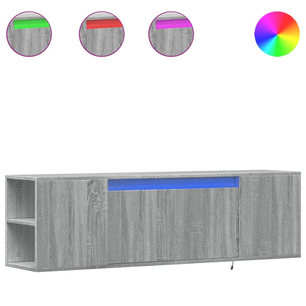 Produktbild för Väggmonterad tv-bänk LED grå sonoma 135x31x39,5 cm