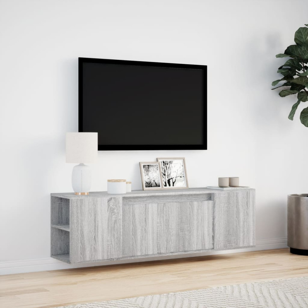 Produktbild för Väggmonterad tv-bänk LED grå sonoma 135x31x39,5 cm