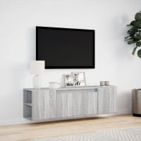 Produktbild för Väggmonterad tv-bänk LED grå sonoma 135x31x39,5 cm