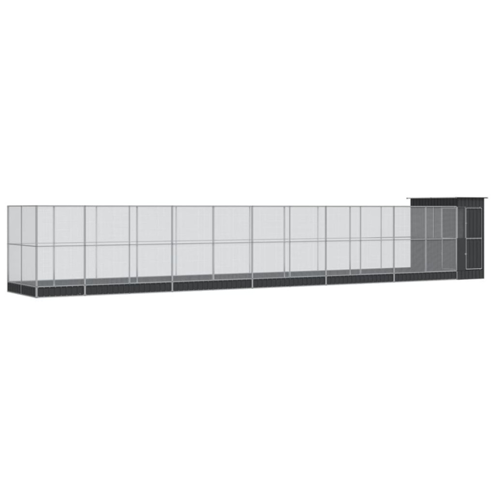 Produktbild för Voljär med utbyggnad silver 1244x203x216 cm stål
