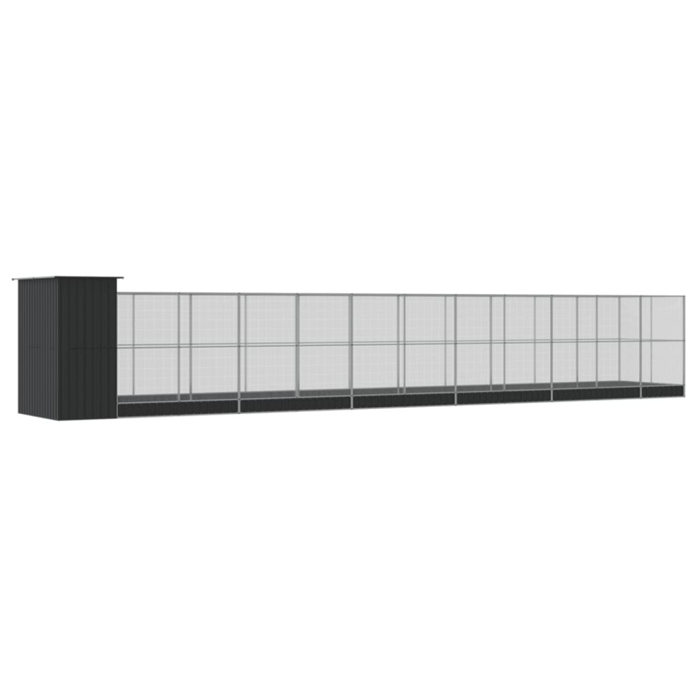 Produktbild för Voljär med utbyggnad silver 1244x203x216 cm stål