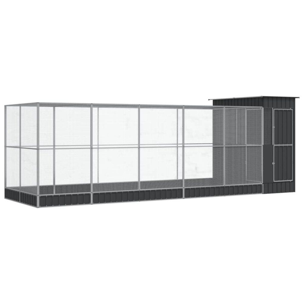 Produktbild för Voljär med utbyggnad silver 623x203x216 cm stål
