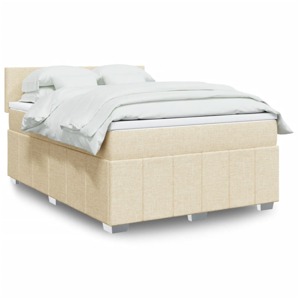 Produktbild för Ramsäng med madrass gräddvit 140x190 cm tyg