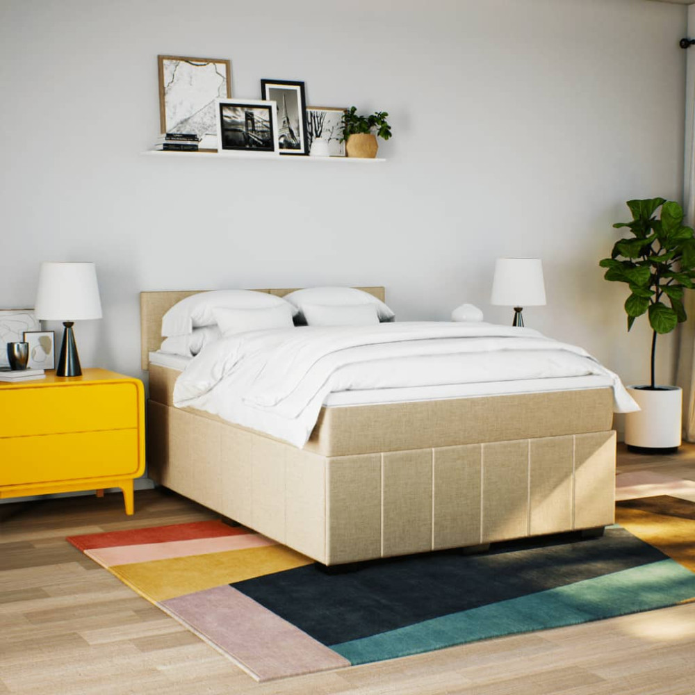 Produktbild för Ramsäng med madrass gräddvit 140x190 cm tyg