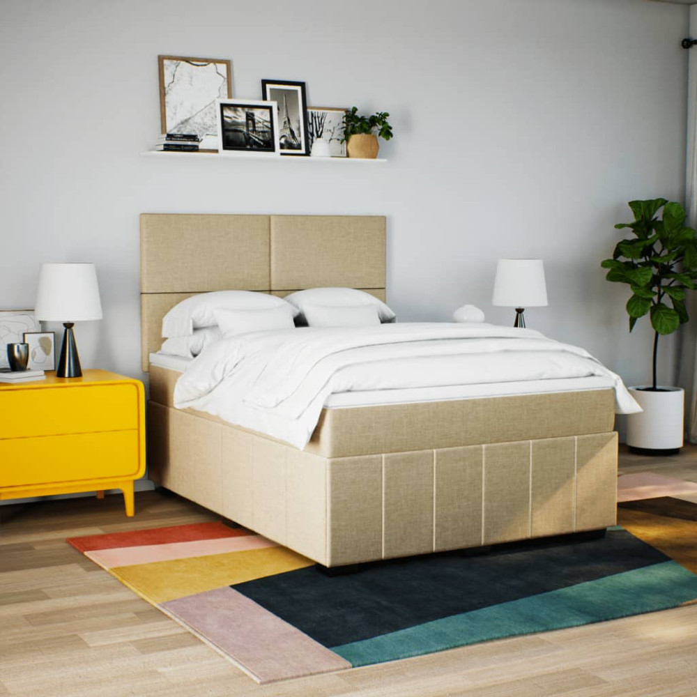 Produktbild för Ramsäng med madrass gräddvit 140x190 cm tyg