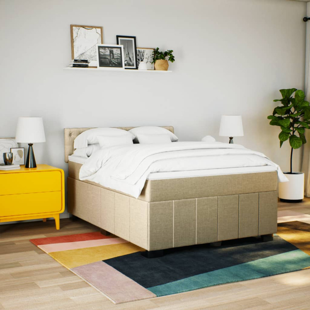 Produktbild för Ramsäng med madrass gräddvit 140x190 cm tyg