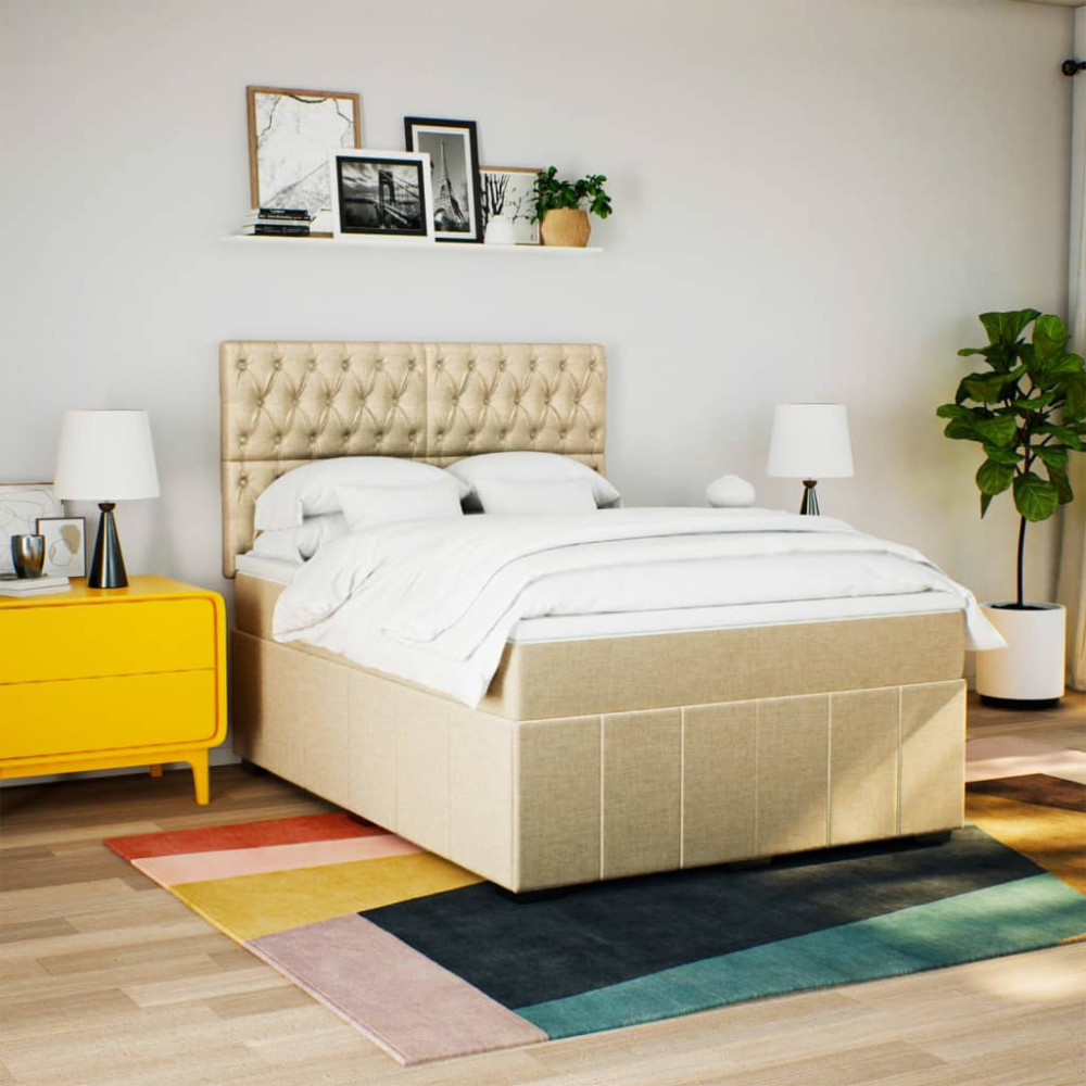 Produktbild för Ramsäng med madrass gräddvit 140x190 cm tyg