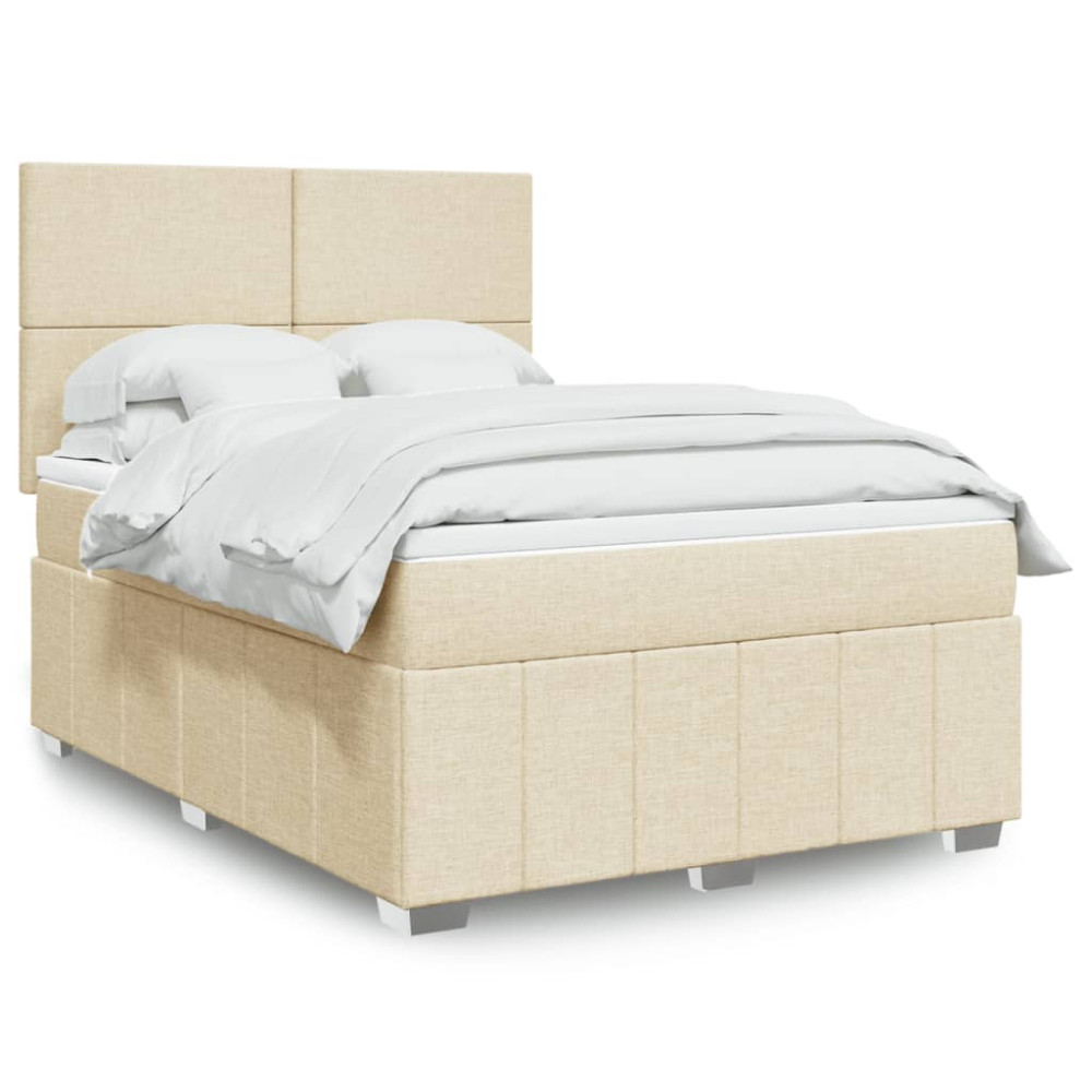 Produktbild för Ramsäng med madrass gräddvit 140x190 cm tyg
