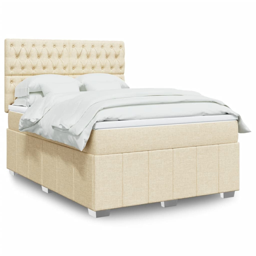 Produktbild för Ramsäng med madrass gräddvit 140x190 cm tyg