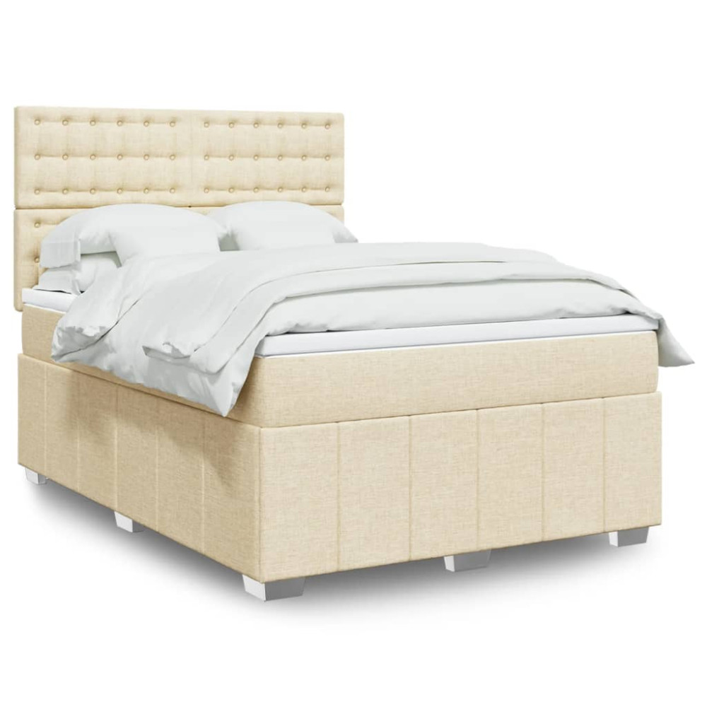 Produktbild för Ramsäng med madrass gräddvit 140x190 cm tyg