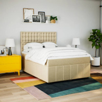 Produktbild för Ramsäng med madrass gräddvit 140x190 cm tyg