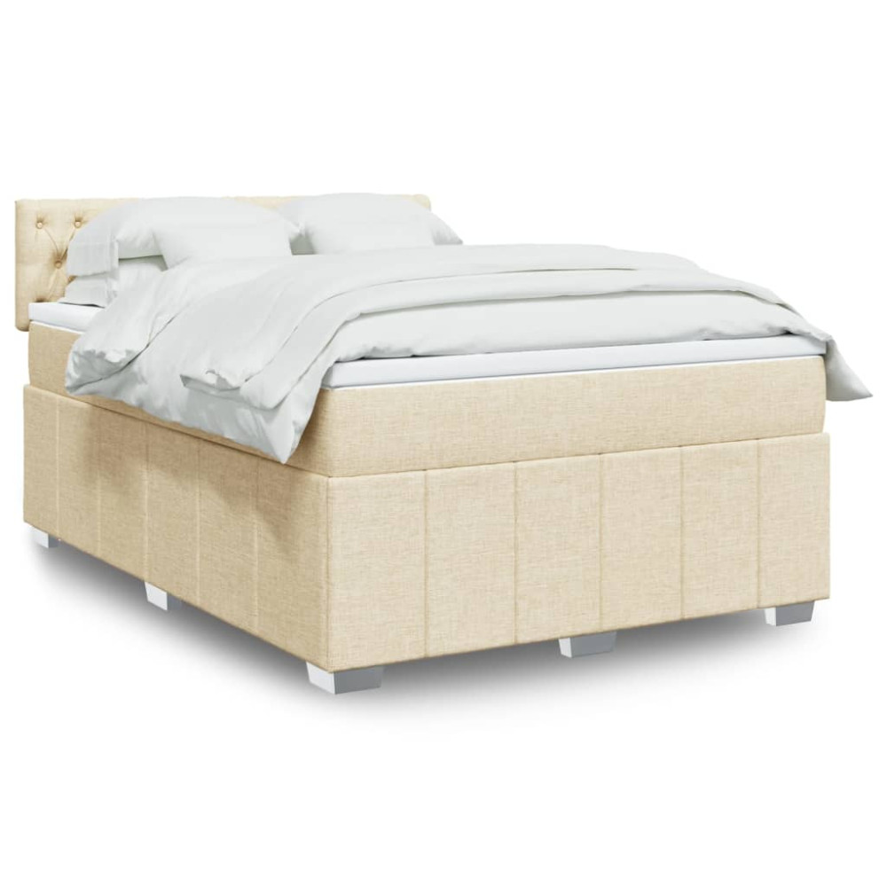 Produktbild för Ramsäng med madrass gräddvit 140x190 cm tyg