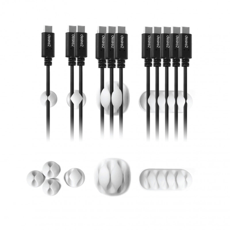 Produktbild för Kabelclips Tidy 10pack Vit 4x1 kabel, 2x2 kablar, 2x3 kablar, 2x4 kablar
