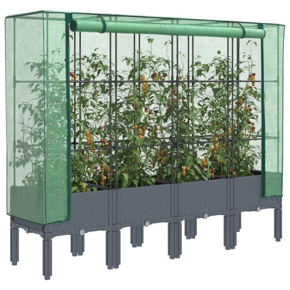 Produktbild för Odlingslåda med växthusöverdrag rottinglook 160x40x140 cm
