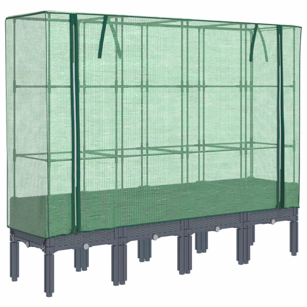 Produktbild för Odlingslåda med växthusöverdrag rottinglook 160x40x140 cm