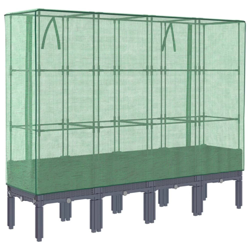 Produktbild för Odlingslåda med växthusöverdrag rottinglook 160x40x140 cm