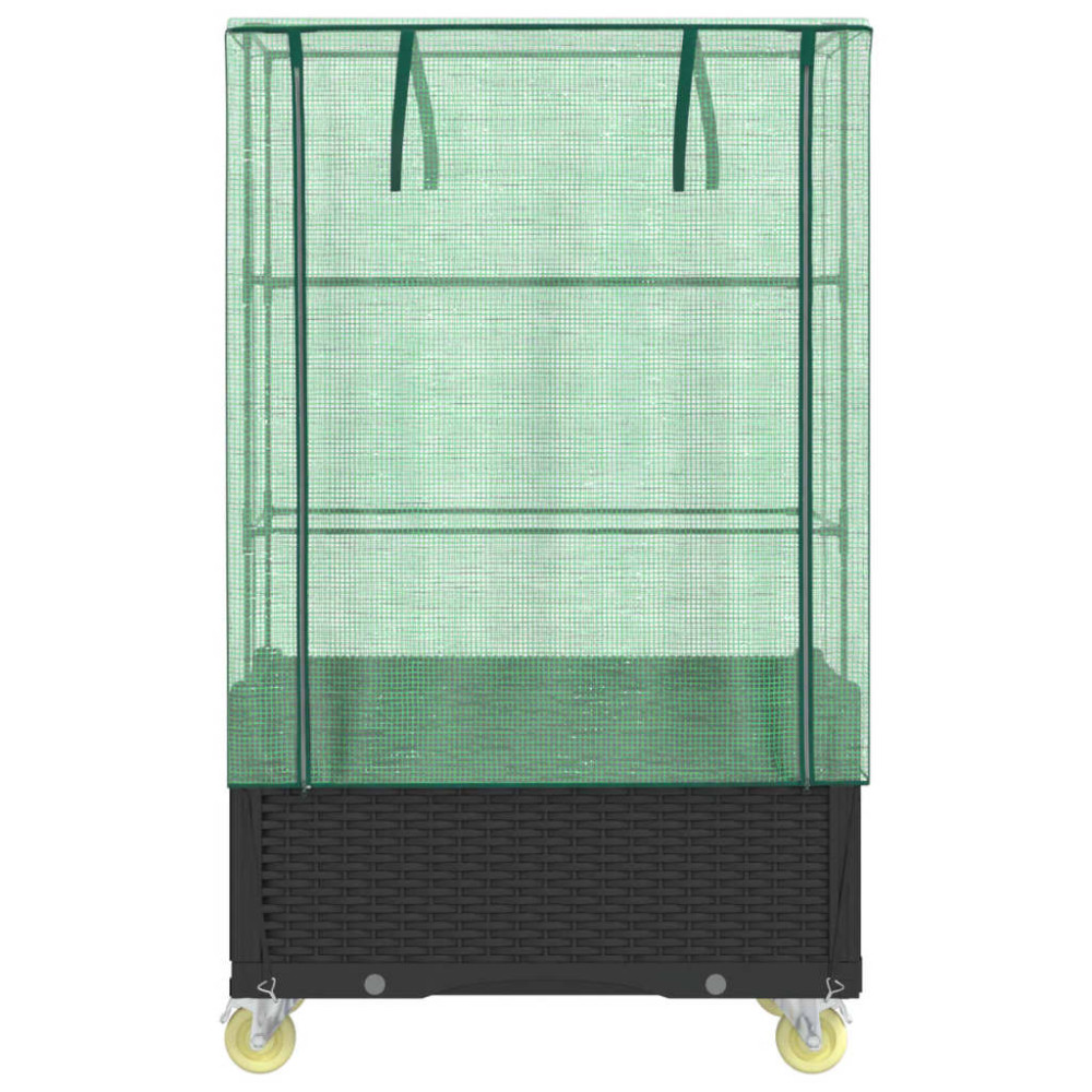 Produktbild för Odlingslåda med växthusöverdrag hjul rottinglook 80x50x182 cm