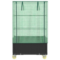 Produktbild för Odlingslåda med växthusöverdrag hjul rottinglook 80x50x182 cm