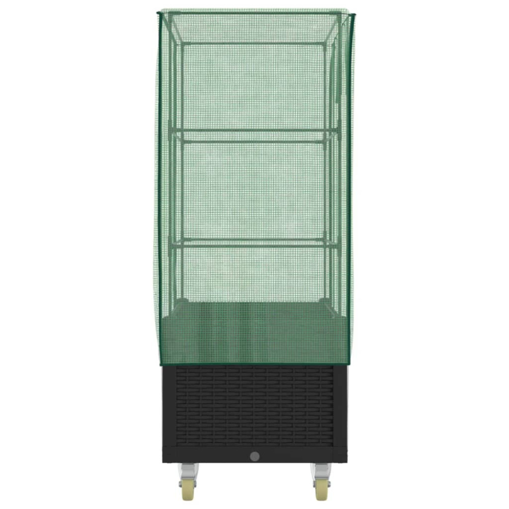 Produktbild för Odlingslåda med växthusöverdrag hjul rottinglook 80x50x182 cm