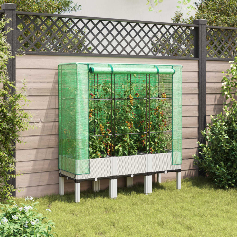 Produktbild för Odlingslåda med växthusöverdrag rottinglook 120x40x140 cm