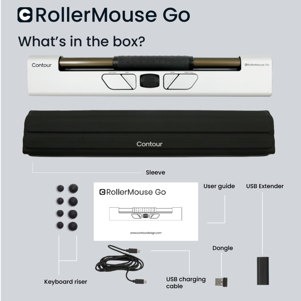 Produktbild för Contour RollerMouse Go - centrerad mus - antibakteriell yta, hög motståndskraft mot desinfektionsmedel - med RollerMouse Go Dock