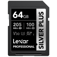 Produktbild för Lexar SDXC Professional SILVER Plus 1066x UHS-I/U3/A2/4K R205/W100 (V30) 64GB