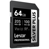 Produktbild för Lexar SDXC Professional SILVER Plus 1066x UHS-I/U3/A2/4K R205/W100 (V30) 64GB