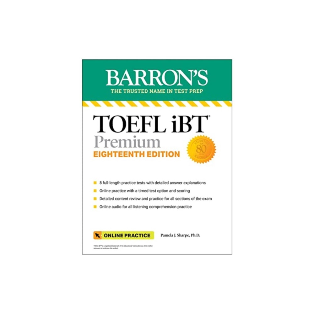 Produktbild för TOEFL iBT Premium with 8 Practice Tests + Online Audio, Eighteenth Edition (häftad, eng)
